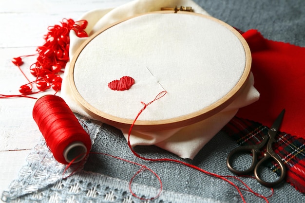 Closeup of hand embroidery hoop